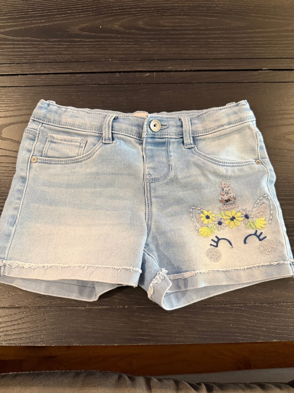 Squeeze Light Blue Denim Unicorn Floral Shorts